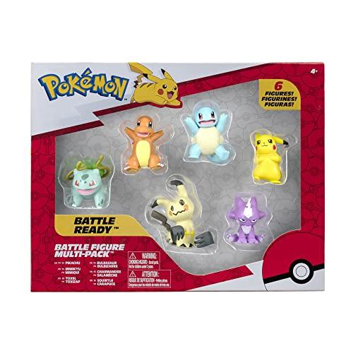 Pokemon- Confezione da 6 Personaggi della Battaglia: Pikachu, Squirtle, Charmander, Bulbasaur, Mimikyu & Toxel-Dettagli Autentici, Multicolore, PKW2684