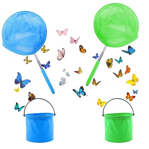 SJUNJIE 2 Pezzi Retino Mare Bambini con Due Secchi Pieghevoli Retino Pesca Bambini Telescopico Reti Insetti Lunghezza 36–83,5 cm per La Cattura di Farfalle Piccoli Pesci e Gamberetti