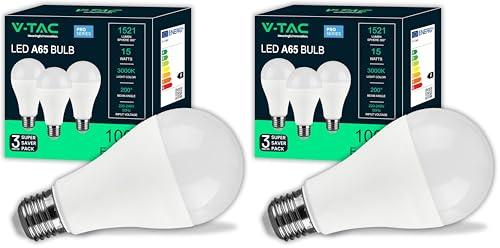 V-TAC 3x Lampadine LED 15W ad Alta Luminosità 1521 Lumen - E27 A65 - Lampadine Nuova Generazione - Equivalenti a 100W - Box da 3