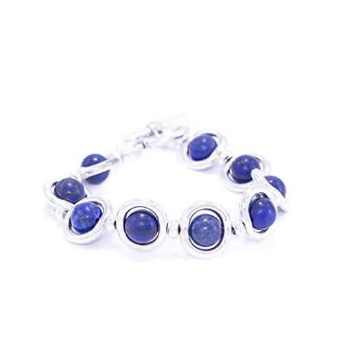 NILUXE DESIGN - Bracciale Donna Pietre Naturali Incastonate Zamak Placcato Argento - Bracciale Pietre Semipreziose - Bracciale Donna - Bracciale Pietra Naturale(lapislazzuli (blu))