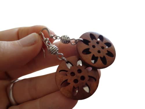 UNICI MANDALA IN LEGNO orecchini etno