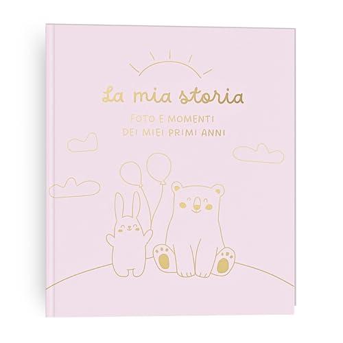 HuBorns - Album Nascita Bambina e Bambino per Incollare Foto e Scritte con +50 Pagine e Adesivi, Album Fotografico Neonato per il Primo Anno fino a 5 Anni, Ideale per Regalo Nascita Bimba e Bimbo