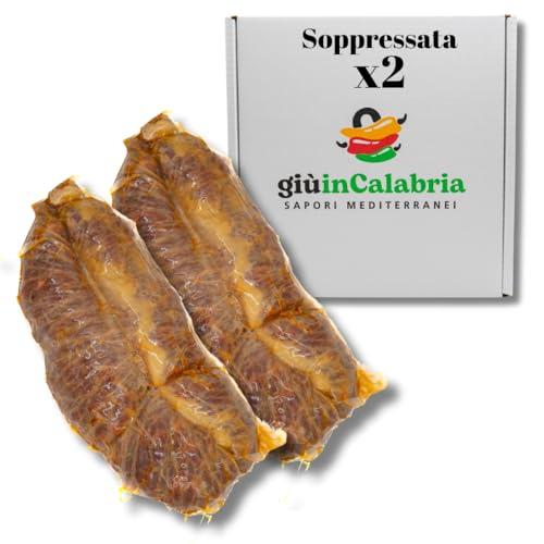 Soppressata Piccante Calabrese 2 pezzi da 350g - Specialità Gastronomiche Perfetta Per Aperitivi, Panini, Affettati e Ceste Regalo - DA AFFETTARE
