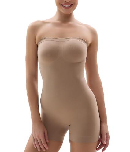 SHAPERX Body Contenitivo Modellante Senza Spalline Donna Intimo Guaina Contenitiva Snellente Elegante Shapewear Bodysuit Shaper, UK-SZ5217-2-Sienna-L/XL