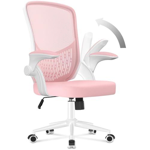 naspaluro Sedia da Ufficio,Sedie Scrivania Ergonomica Con Braccioli Ribaltabili a 90°,Poltrona Ufficio Ergonomica lombare, Rivestimento in Rete Traspirante,Sedia Girevole 360° Con Funzione Swing,Rosa