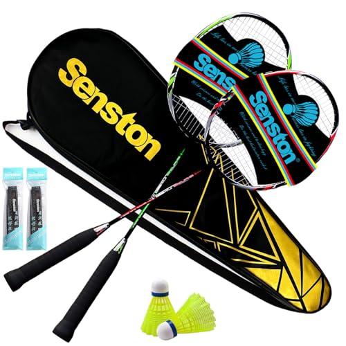 Senston Racchetta da Badminton per 2 Giocatori, Racchette da Badminton con Borsa,Volano, Overgrip