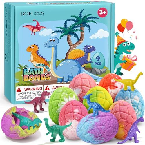 Dinosauro Bombe da Bagno con Giocattoli a Sorpresa Confezione da 9, Bombe da Doccia per Bambini con Ingredienti Naturali, Regali di Natale Compleanno, Calendario Avvento 2025 per Bambini (36+ Mesi)