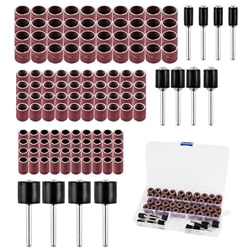 132 Pezzi Set Levigatura Professionale | 120 Cilindri Abrasivi + 12 Mandrini del Tamburo per Dremel Rotary Tool | Grana 60-240 per Legno, Metallo e Plastica | Scatola Organizzatrice Inclusa