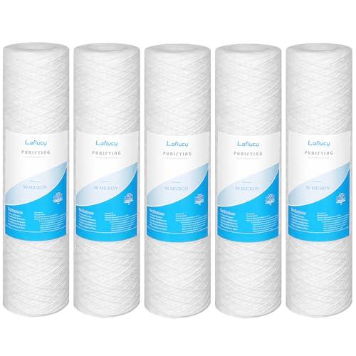 Lafiucy Cartuccia filtro per acqua di sedimenti avvolti da 50 micron, confezione da 5, per filtrazione di sedimenti da 10 pollici x 2,5 pollici per l'intera casa