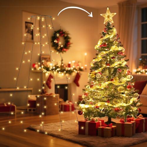 Aigostar Luci Albero di Natale, 1.8m albero di natale luci led IP44 Impermeabile, 108 LED, 8 Modalità, Bianco Caldo. Perfette per feste, celebrazioni (Nessuna batteria inclusa)