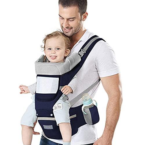 Azeekoom Marsupio Neonati, Porta Bebè Ergonomico con Sedile, Multiposizione Dorsale Ventrale, Leggero Cotone Traspirante per Neonati e Bambini da 0 a 48 Mese (3,5 a 25 Kg)