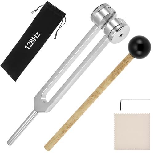 QWORK® Diapason di Prova 128 Hz in Lega di Alluminio con Martello in Silicone - Diapason per Relax e Terapia