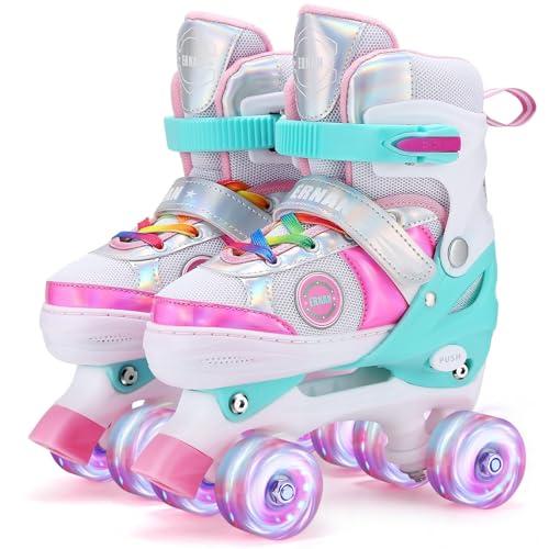 Pattini a Rotelle Bambina, Ragazze Regolabili Pattini a 4 Ruote con 8 Illuminante Ruote per Bambini Principianti Bambini(M (EU32-36))