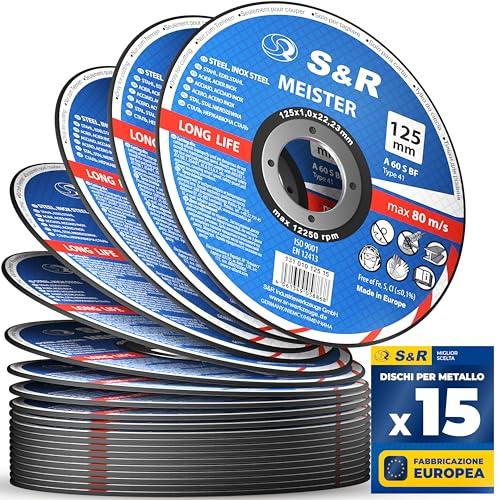 S&R Dischi Mole da Taglio Ferro Metallo e Acciaio Inox per Smerigliatrice (125 x 1 mm) 15pz. Disco per metallo ultra sottile 1 mm.