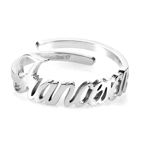 Flowers Anello Donna Con Nome in Acciaio inossidabile, Scritta Nome in Corsivo. Misura regolabile (Francesca)