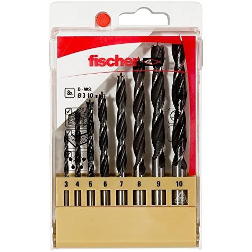 Fischer Set 8 Punte Trapano D-WS PL in Acciaio per Legno, Diametro 3-4-5-6-7-8-9-10mm, Attacco Cilindrico, per Legno Massiccio,Lamellare, Truciolare, 536609