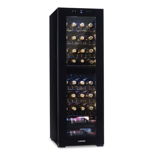 KLARSTEIN Cantinetta Vino Refrigerata a Zona Doppia per Interno/Esterni, Frigo Bar, Cantina Vino con Vetrina, Mini Frigo con Protezione UV, Frigorifero Piccolo Touch Control 5-18°C, 116L 39 Bottiglie
