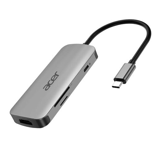 Acer Adattatore Multiporta USB TYPE-C 7 in 1, Dongle, Adattatore Universale da Viaggio, Porte 1 x HDMI, 3 x USB 3.2 Gen 2 type-C, 1 x SD/TF, 1 x PD, Argento