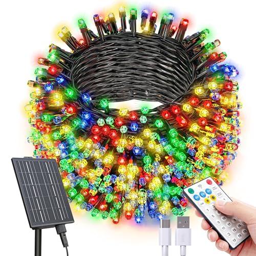 SOLARBABY Luci Natale Esterno Solare,42m 400 LED Catena Luminosa Esterno Solare Impermeabile con Telecomando,19 Modalità Luci Esterno EnergiaSolare Decorative per Giardino Patio Albero,Multicolor