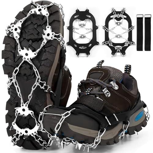 PQETBV Ramponcini per Scarponi con 24 Denti Catene in Acciaio Inossidabile, Ramponi con Tacchetti da Ghiaccio Trekking Portatile Escursionismo Campeggio Alpinismo Inverno(L:41-45 Taglie Scarpe)