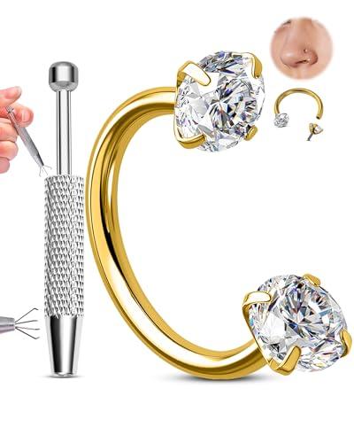 OUFER Piercing Naso Acciaio Chirurgico 20G Gioiello per Nose Ring 7mm Piercing Nostril Helix Oro Anello per Cartilagine Orecchino Filettatura Interna Gioiello per Labbro Nose Hoop Donne