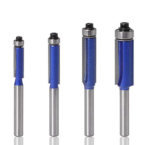 BIGP 4 Pezzi Fresa per rifinitura a Filo con Gambo da 6 mm, Fresa a Taglienti Diritti per Rifilare con Cuscinetto, Fresa per la lavorazione del legno, Diametro 1/4
