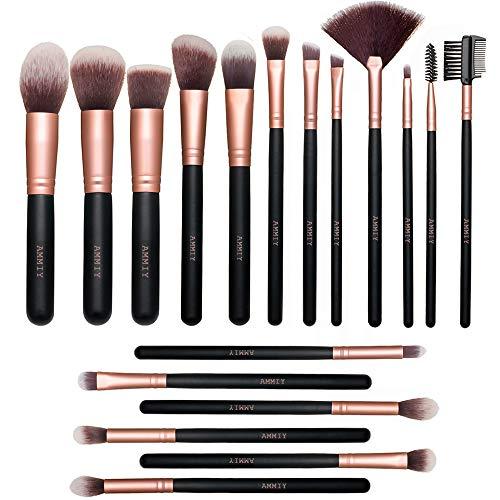AMMIY Pennelli Trucco oro Rosa 18 Pezzi Pennelli Trucco Premium Set Viso e Occhi, Pennelli Sintetici per Fondotinta Correttori in Polvere Ombretto Arrossito