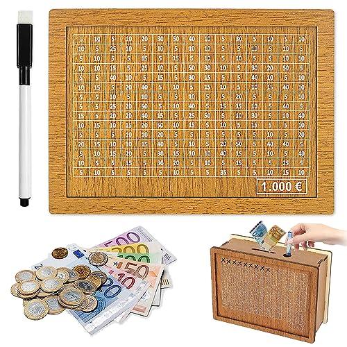Salvadanaio Conta Soldi, Salvadanaio in Legno, Salvadanaio con Contatore, Salvadanaio con Nummer con Obiettivo di Risparmio per Aiutare i Bambini a Costruire L'abitudine al Risparmi