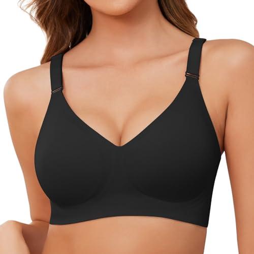Lonya Donna Reggiseno Senza Ferretto Lovable Reggiseni Senza Cuciture Push Up Comodo Reggiseno Imbottito Zero Feel Cinghie Regolabili, Nero, L