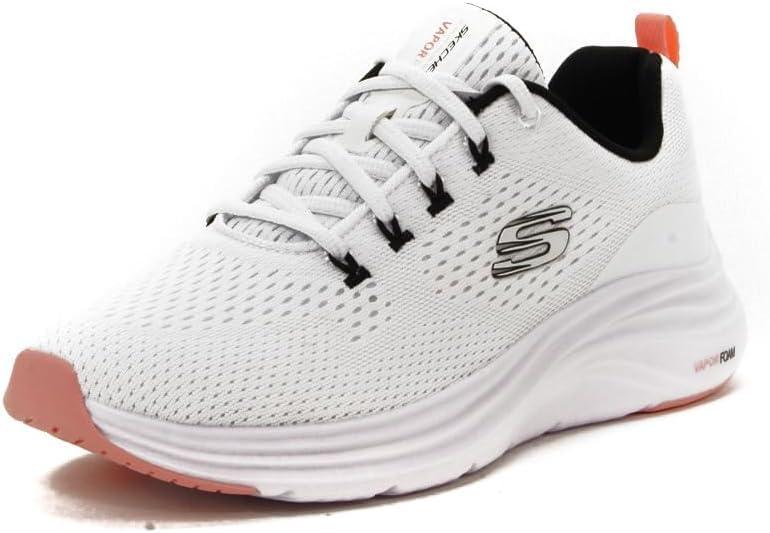 Skechers Foam Fresh Trend, Fresca Tendenza Schiuma Vapor Donna, Bianco Mesh Nero Corallo Trim, 40 EU