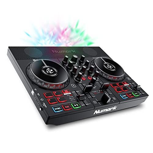 Numark Party Mix Live - Console DJ a 2 Canali per Serato DJ Lite con Casse, Scheda Audio, Presa Cuffie, Controlli Pad, Crossfader, Jog Wheel e Luci da Discoteca