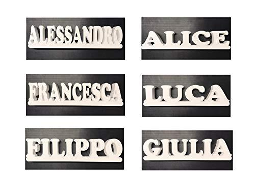 NOME PERSONALIZZATO o SCRITTA PERSONALIZZATA IN POLISTIROLO CON BASE D’APPOGGIO – Altezza lettera 14 cm, Lunghezza 59 cm, Spessore 5 cm