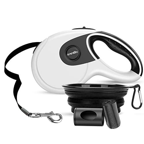 Guinzaglio per Cani Allungabile 5m, Guinzaglio Cani + Porta Sacchetti Cane e Ciotola da Viaggio, Guinzaglio 3 in 1 Anti Attorcigliamento, Guinzaglio per Cani Taglia Grande Fino a 40kg, Media, Piccola