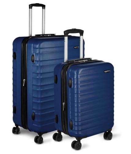 Amazon Basics Set di 2 Valigie Rigide In ABS Dotate Di 4 Ruote Girevoli (55, 78 cm), Blu Marino