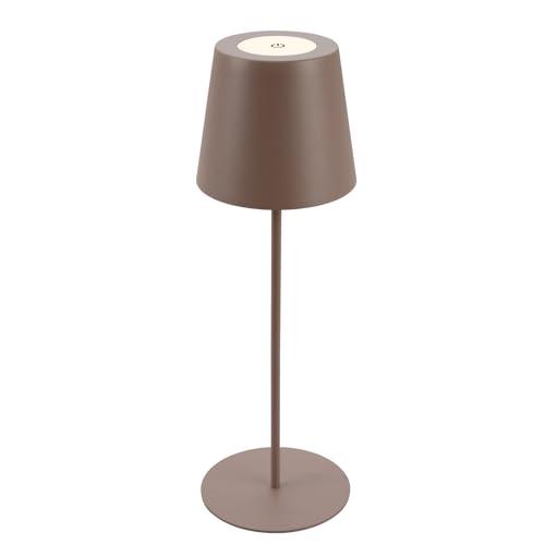 Briloner - Lampada da tavolo LED senza fili con touch, ricaricabile, a batteria, regolabile in altezza, dimmerabile, USB-C, lampada da comodino, lampada da lettura, da esterno, 36x10,5 cm, marrone