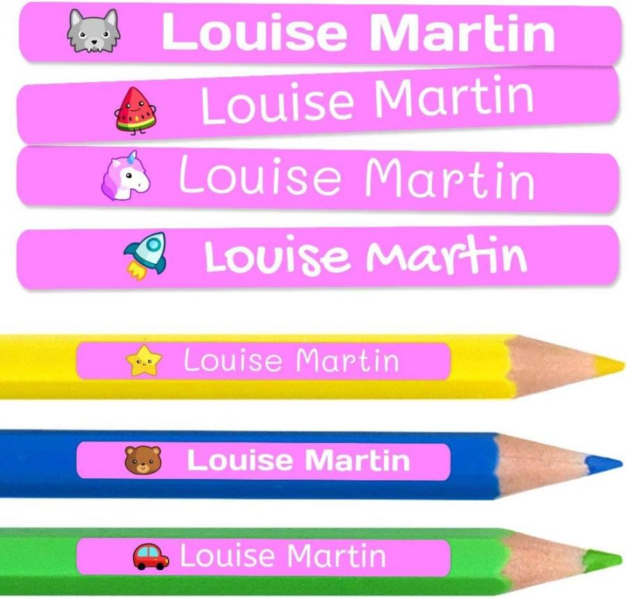 100 etichette adesive personalizzate per matite, penne e pennarelli. Adesivi scolastici con nome per contrassegnare gli oggetti. Adesivi impermeabili per scuola. Misura 4,6 x 0,6 cm