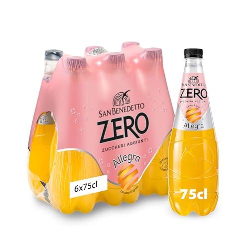 San Benedetto, Allegra Zero, Bibita Analcolica Gassata al Succo d'Arancia, 6 x 750ml Zero Zuccheri Aggiunti e Pochissime Calorie, Rinfrescante e Leggera