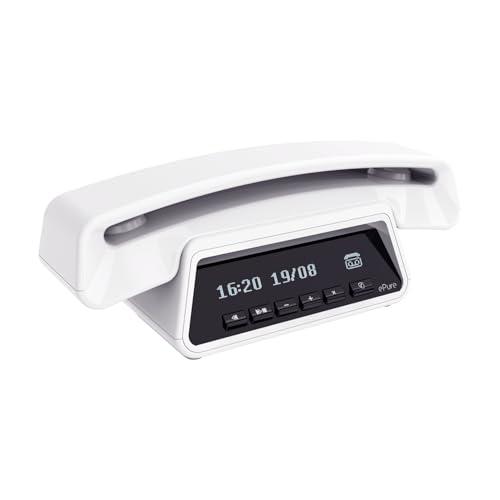 ALCATEL ePure Premium - Telefono fisso cordless DECT con segreteria - Design vintage - Base con display smart - Grande display grafico - Vivavoce - Funzione blocco chiamate - Bianco