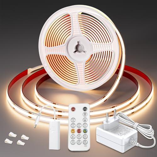 WOBSION Striscia LED Cucina COB 5 Metri Dimmerabile con RF Telecomando,Bianco Naturale Strisce Kit 4000K per Festa,la Casa,Bar,Camera e Armadio,24V GS Alimentatore Luminoso Luci da 320LEDs/M,CRI90+