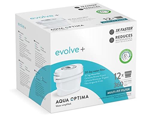Aqua Optima Evolve+ Cartuccia Filtro per Acqua - Compatibile con Brita Maxtra, Maxtra+ e PerfectFit* - Riduce Cloro, Calcare, e Altri Impurità - 12 Filtri x 100L (12 Mesi)