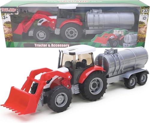 Toyland® Set trattore e rimorchio in scala 1:32 - Giocattoli per bambini (Rosso)