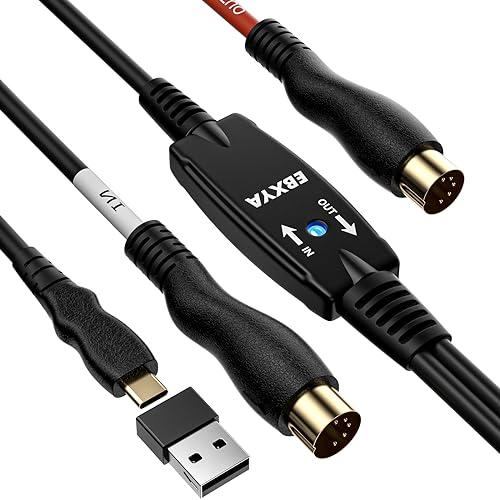 EBXYA Cavo Type-C MIDI su interfaccia a 5 pin-midi 2M MIDI IN-OST CONVERTER Tastiera per PC/Mac/Laptop per le tracce di elaborazione e registrazione musicale con Windows/Mac