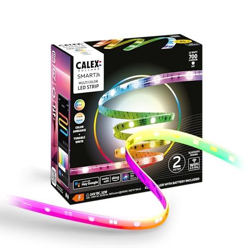 CALEX Striscia LED Smart, 2 m, colori RGBIC, flessibile & ritagliabile, Dimmerabile, controllo app Wi-Fi & vocale, con telecomando