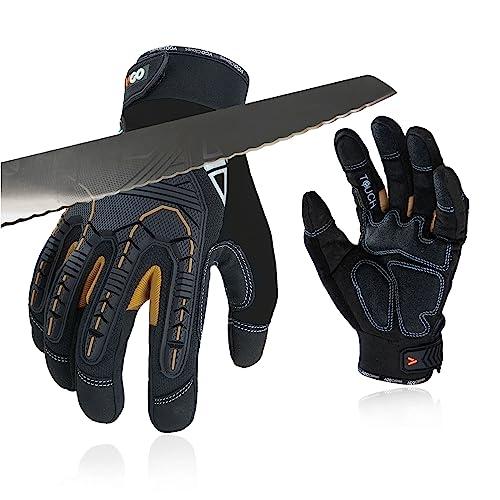 Vgo... Guanti Lavoro Antitaglio, Guanti da Lavoro Antivibrazione per Motosega Polizia Meccanico Edilizia Anticalore Antipioggia Antiabrasione livello EN388 C, ANSI A5 (L, 1 paio, BLG)