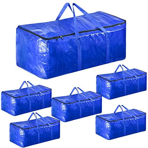Raweao 6pz Grandi Borse Trasloco per Vestiti, Impermeabile Borsa Portaoggetti con Cerniere e Manici Rinforzati, Borse per Stoccaggio Resistenti per Traslochi, Robus Sacchetti Salvaspazio(Blu)