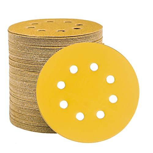 STEBRUAM 100 Pezzi Dischi Abrasivi da 125 mm Fogli di Sabbia a Disco 600 Graniglie Carte Abrasive 8 Fori Levigatura Carta Vetrata Smerigliatrice a Grana Grossa Cuscinetti per Levigatrice Orbitali