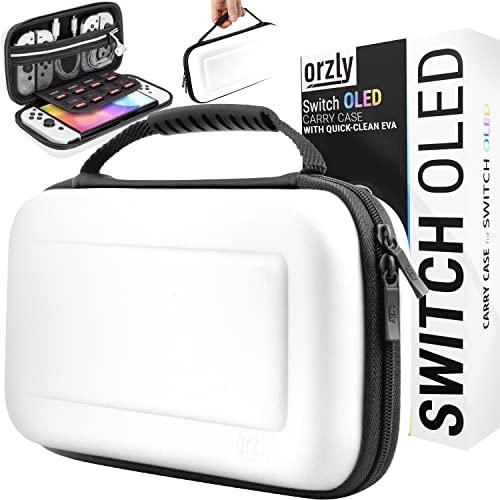 Orzly Custodia Originale per Nintendo Switch Oled - Console Bianca con Borsa per Accessori e Giochi In Storage Interno - Kit Protettivo Da Viaggio Incluso - Case Facile da Pulire - Edizione Gift Box