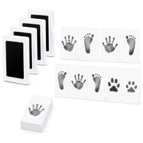 Kit Impronte Neonato Senza Inchiostro – Set Impronta Mani e Piedi Bambino Clean Touch, 4 Tamponi e 8 Schede, Ricordo Nascita per Neonati, Cani e Gatti
