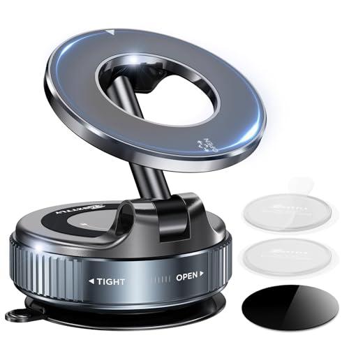 MSXTTLY Supporto Magnetico Cellulare Auto Vmag-S1, Supporto Telefono Auto per Magsafe, 360° Rotazione Pieghevole, Magnete Super Compatibile con tutti i telefoni, con iPhone 16 Pro-12 e Android, Nero