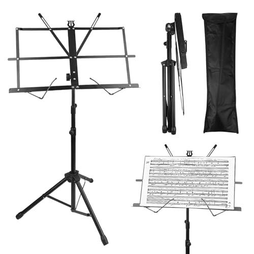 Elsrantor 2 in 1 Leggio Musicale Pieghevole Altezza Regolabile 70-140cm, Supporto per Libri da Tavolo, Porta Spartiti Musicali Stabile, con Borsa di Trasporto, per Bambini E Adulti, Nero